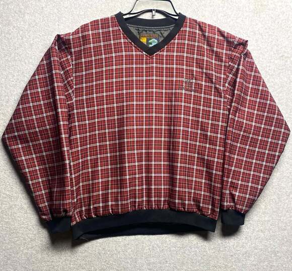 Forrester's Other - Vintage Forrester’s Men M Plaid Pullover Jacket V-Neck Lined Embroidered Red/Blk